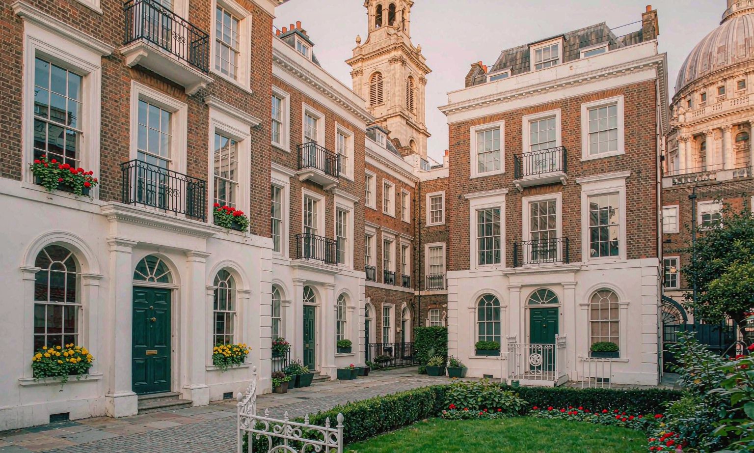 Rental Search White-stucco and brick mansion buildings around a garden square in Paddington, London