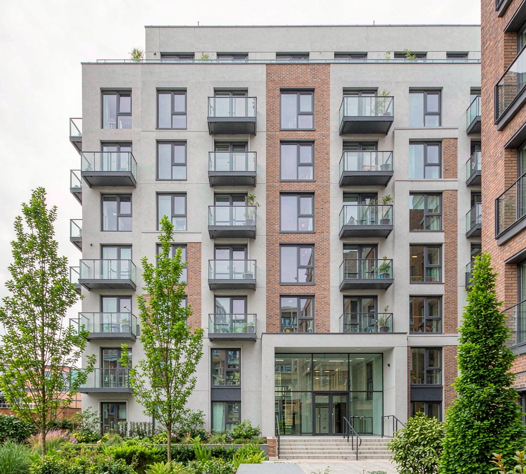 The exterior of a modern purpose-built apartment block